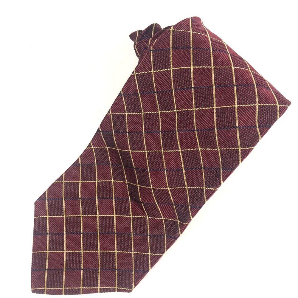 Faconnable Men's Maroon Diamonds 100% Silk Necktie Handmade In France Jacquard